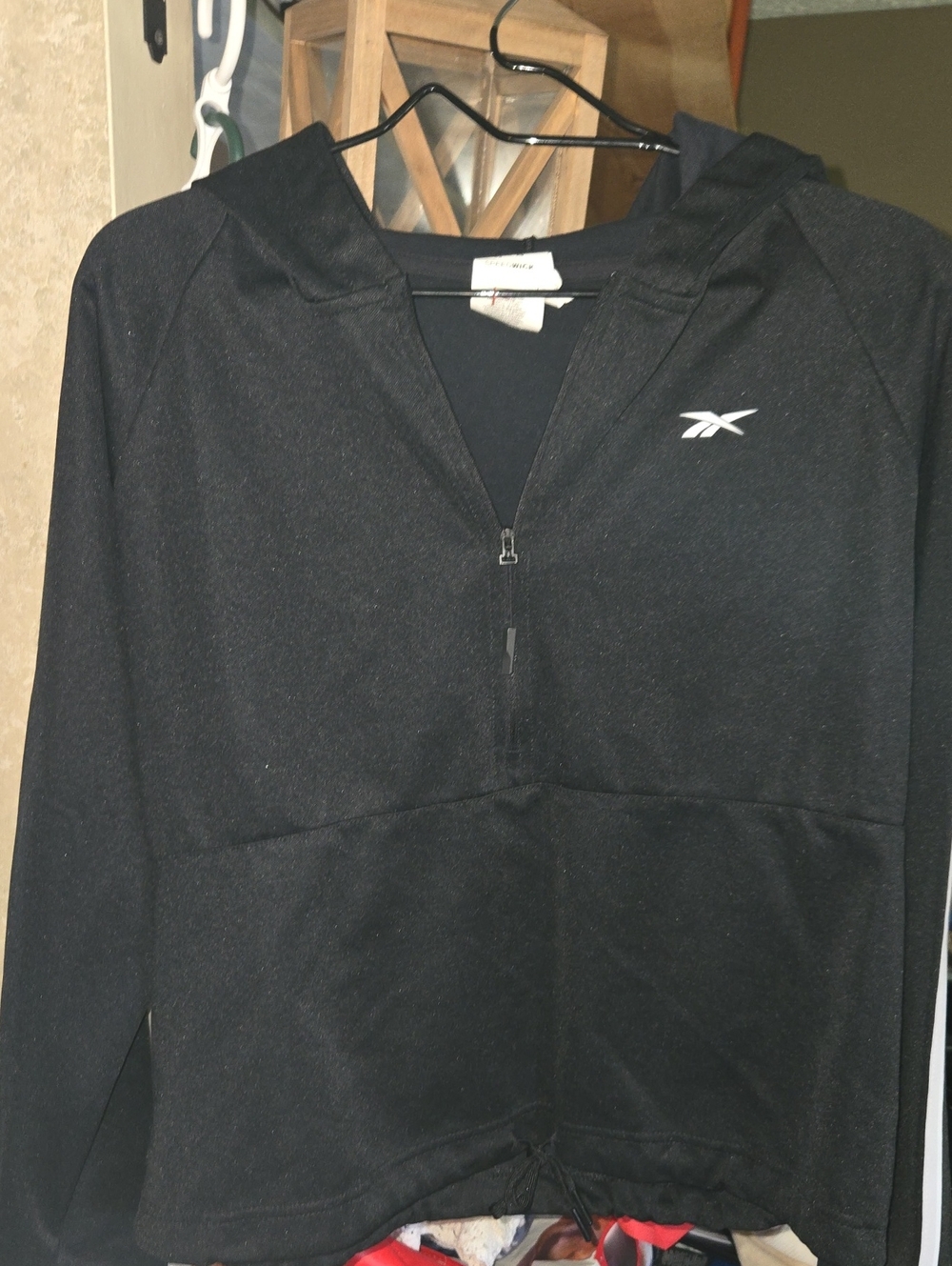 Reebok Black Hooded Half-Zip Pullover with White Logo